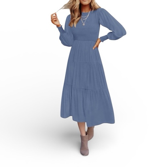Zesica Dresses & Skirts - ZESICA long sleeve smocked tiered midi dress